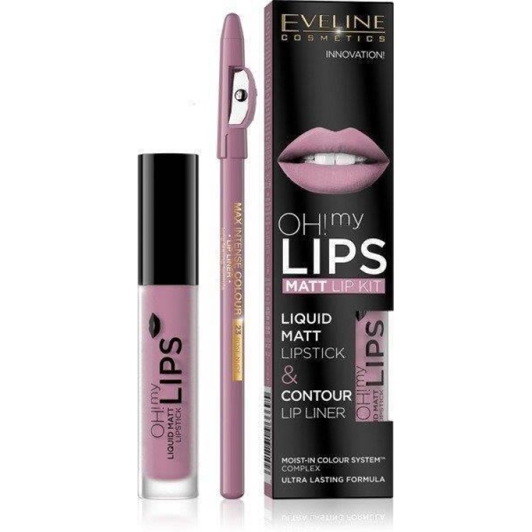 Eveline Oh My Lips Liquid Lipstick and Crayon Lip Makeup No 03 Rose Nude 1 Piece