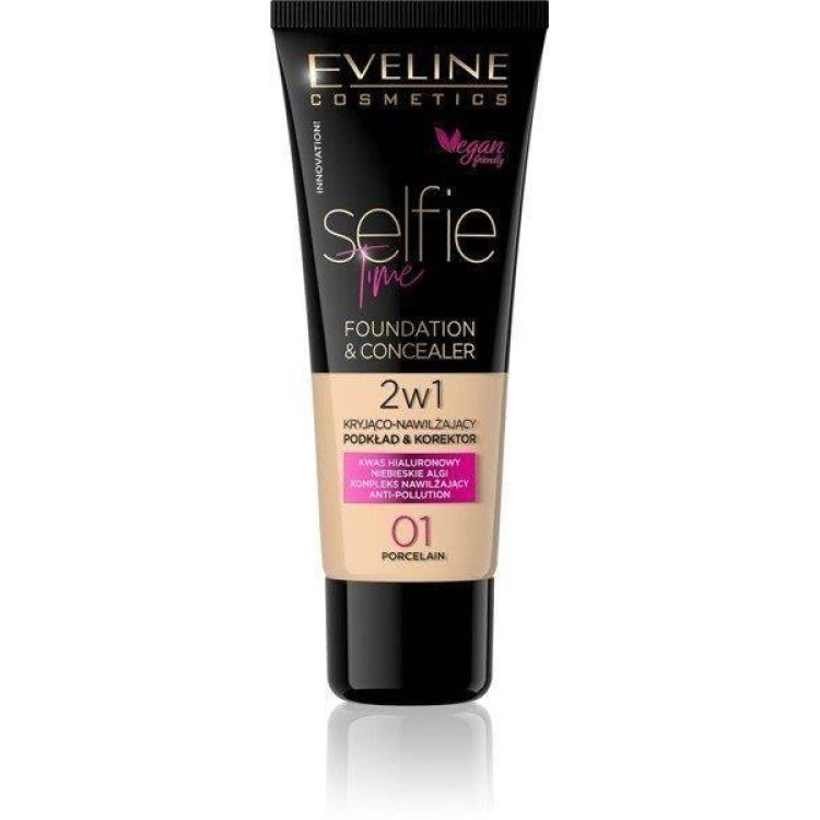 Eveline Selfie Time Foundation Concealer Covering Moisturizing Skin No 01 Porcelain 30ml