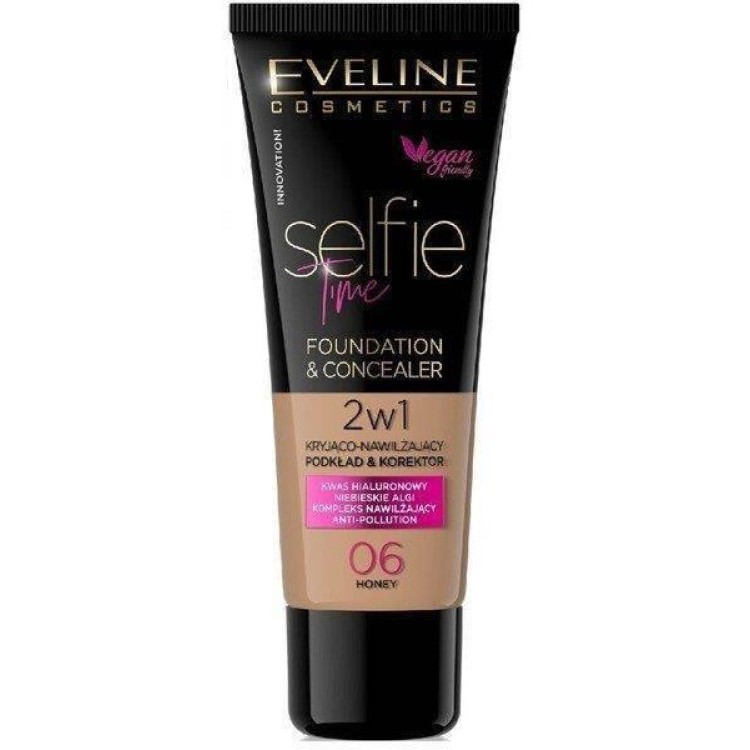 Eveline Selfie Time Covering Moisturizing Foundation Concealer 2in1 No. 06 Honey 30ml