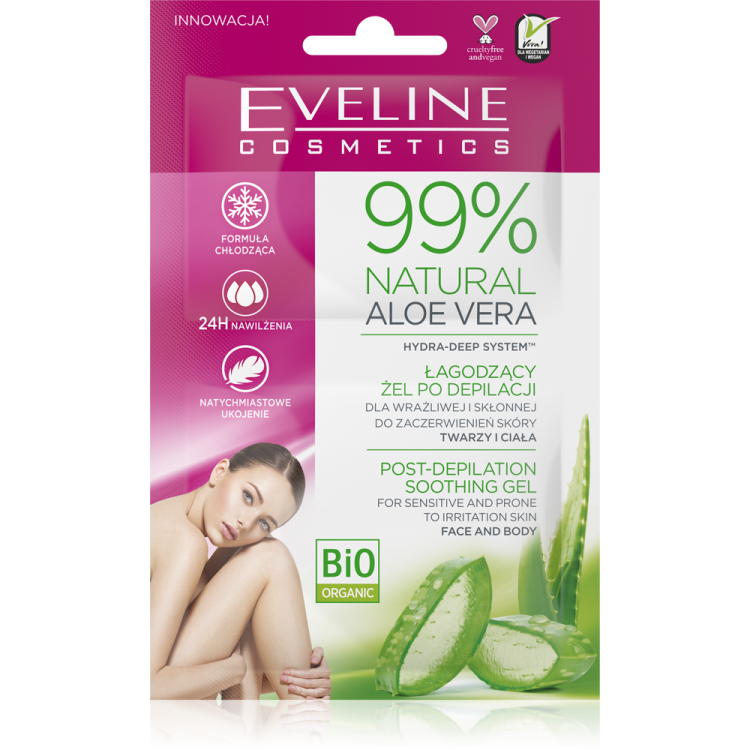 Eveline 99% Natural Aloe Vera After Depilation Soothing Gel for Sensitive Face and Body Skin 2x5ml