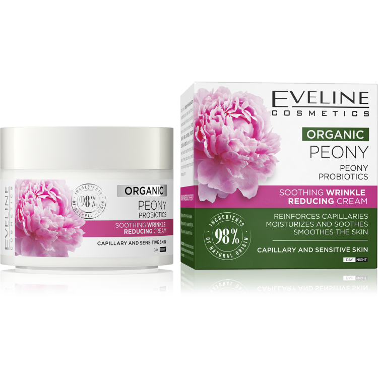 Eveline Organic Peony Soothing Wrinkle Reducing Cream for Capillary and Sensitive Skin Day and Night 50ml