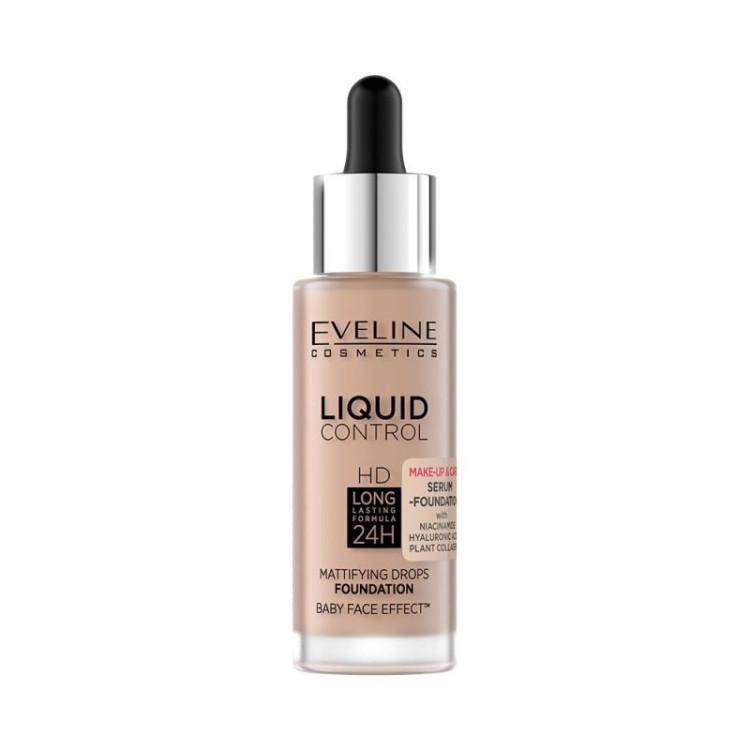 Eveline Liquid Control HD Foundation with Niacinamide in Dropper No. 025 Light Rose 32ml