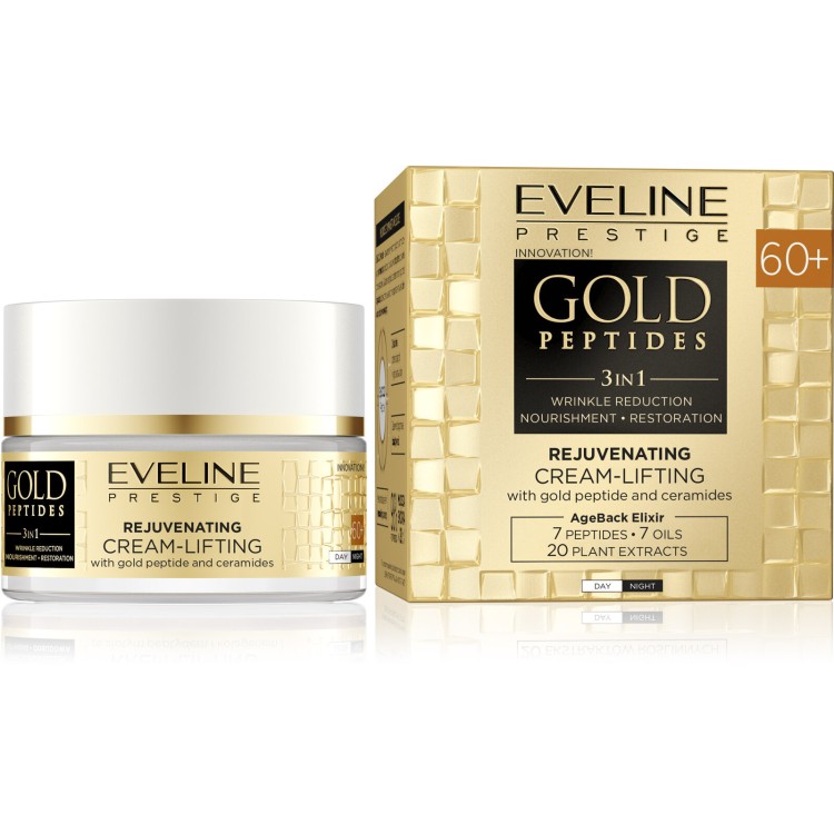 Eveline Gold Peptides 3in1 Rejuvenating Cream-Lifting with Gold Peptide and Ceramides 60+ for Day and Night 50ml