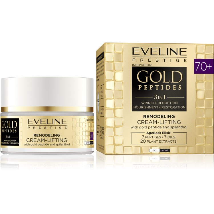 Eveline Gold Peptides 3in1 Remodeling Cream-Lifting with Golden Peptide and Spilantol 70+ for Day and Night 50ml