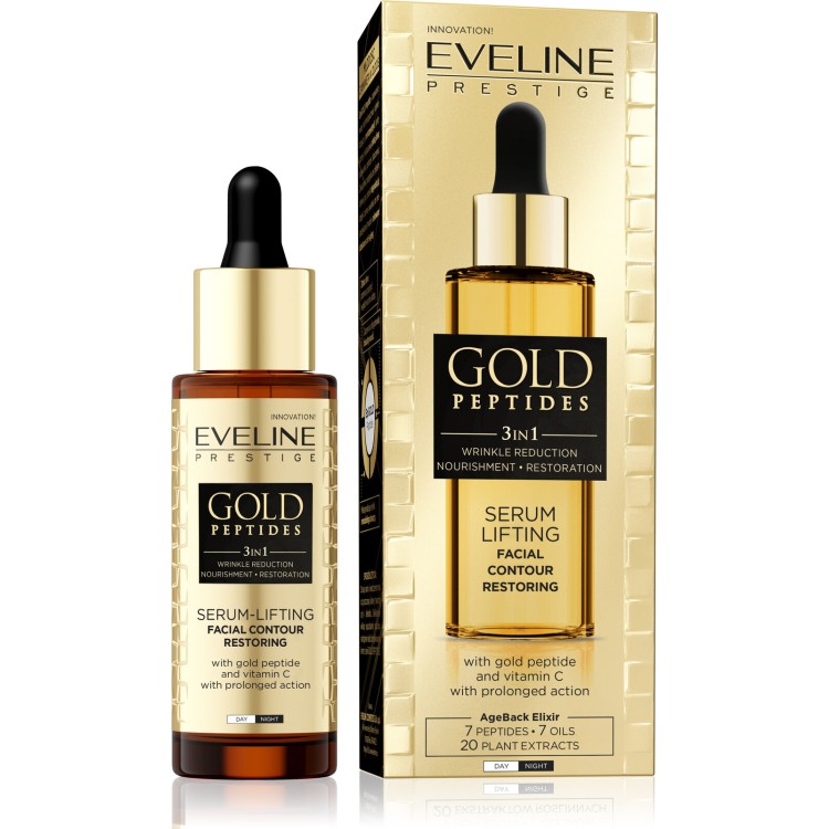 Eveline Gold Peptides 3in1 Face Serum-Lifting with Gold Peptide and Vitamin C Wrinkle Reduction 30ml