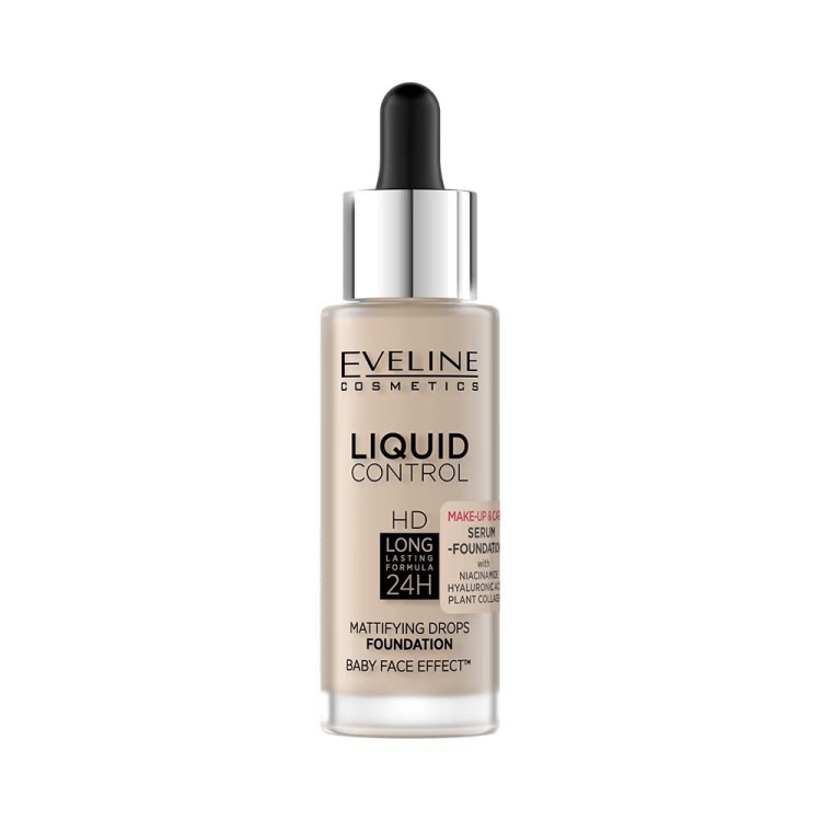 Eveline Liquid Control HD Foundation with Niacinamide in a Dropper No. 010 Light Beige 32ml