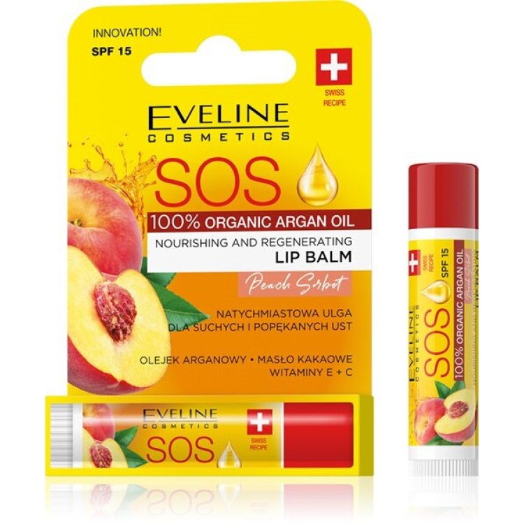 Eveline SOS Nourishing Regenerating Balm for Dry and Cracked Lips Peach SPF15 1 Piece