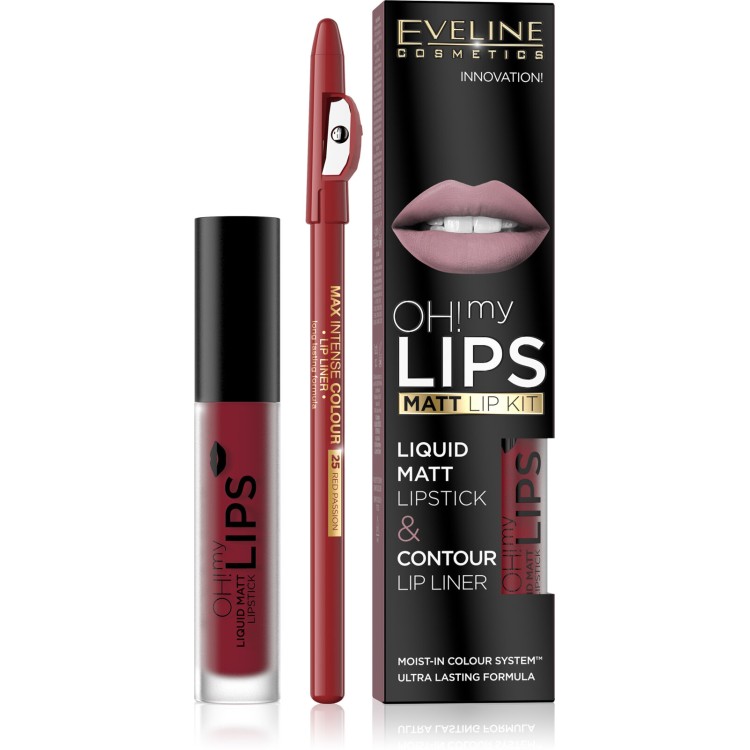 Eveline Oh My Lips Matt Liquid Lipstick and Pencil No. 17 Flamenco Red 1 Piece