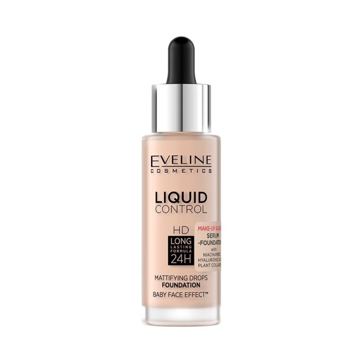 Eveline Liquid Control HD Foundation with Niacinamide in Dropper No. 050 Golden Beige 32ml