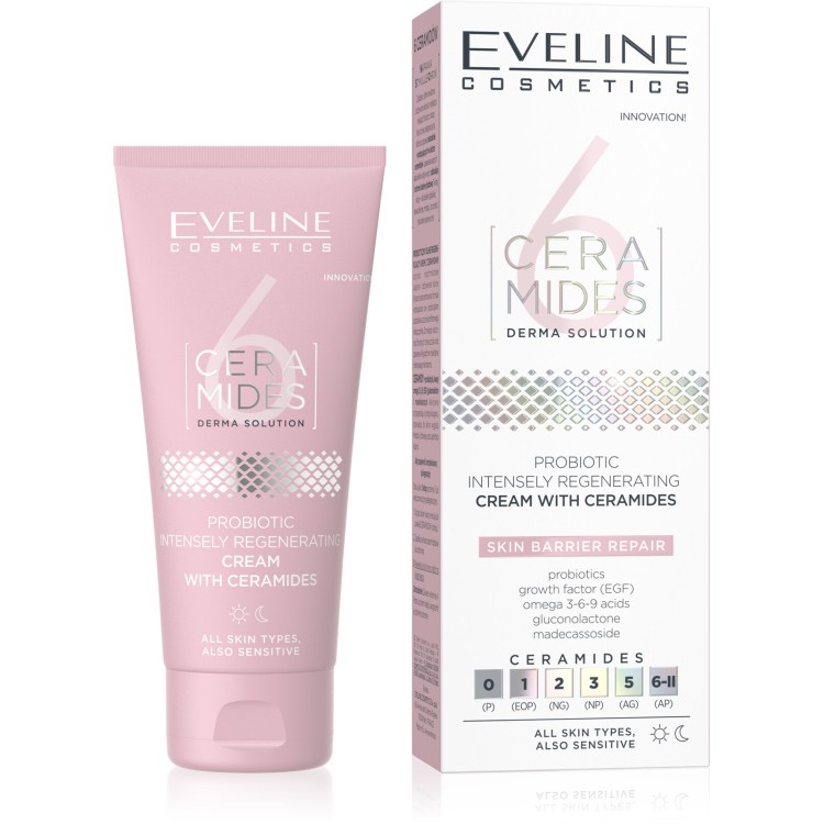 Eveline 6 Ceramides Strongly Regenerating Probiotic Cream with Ceramides for Dry and Sensitive Skin 50ml