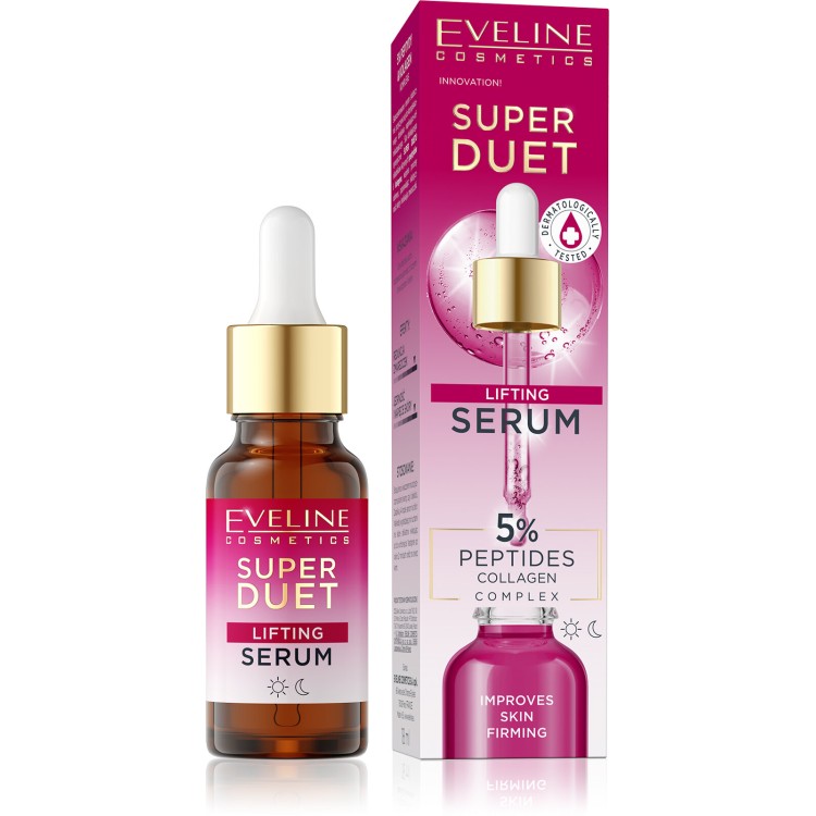 Eveline Super Duo Concentrated Lifting Serum with 5% Peptides and Collagen Complex for Dry and Mature Skin Day and Night 18ml