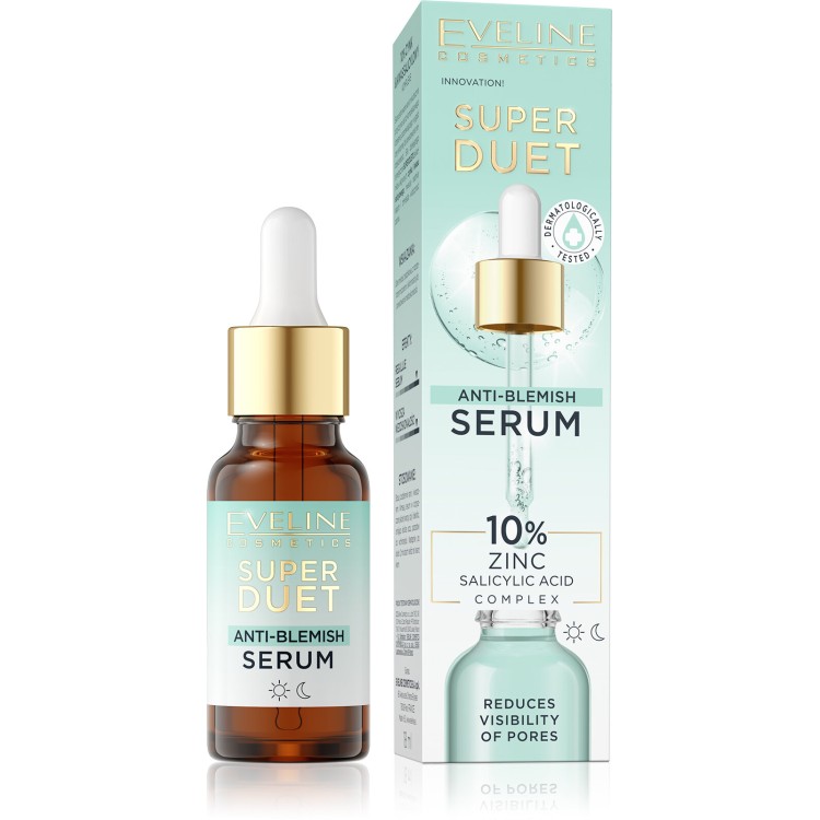 Eveline Super Duet Concentrated Anti-Blemish Serum with 10% Zinc Salicylid Acid Complex for Problematic Skin Day and Night 18ml