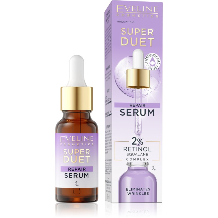 Eveline Super Duet Repair Concentrated Serum with 2% Retinol and Squalane Complex for Dry and Mature Skin for Night 18ml