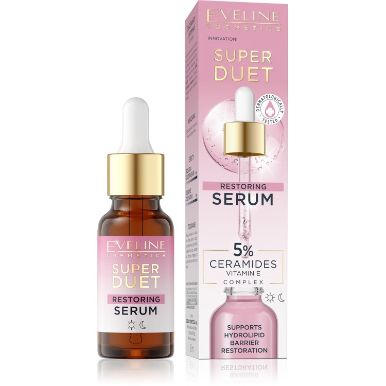 Eveline Super Duet Restoring Regenerating Serum 5% Ceramides Vitamin E Complex for Dehydrated and Dry Skin Day and Night 18ml