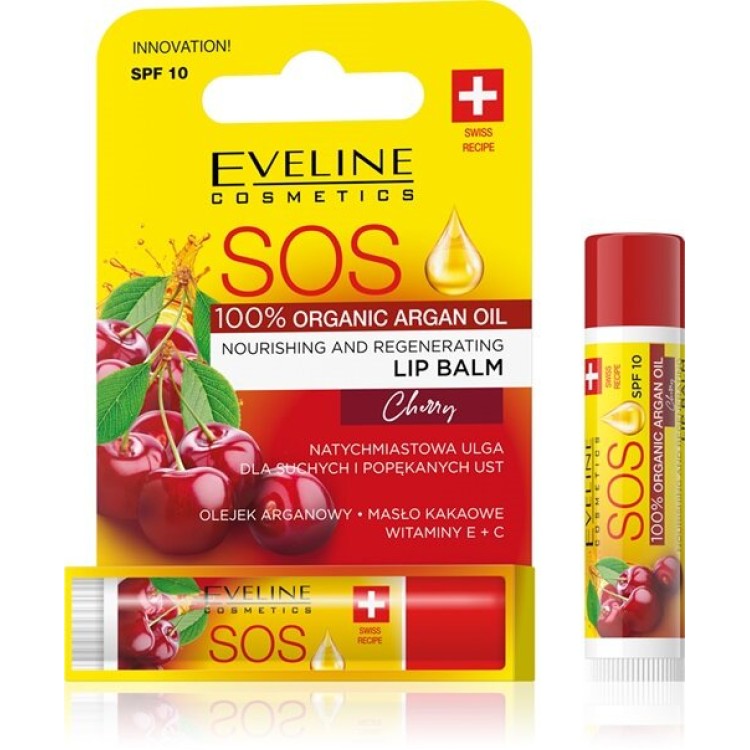 Eveline SOS Nourishing Regenerating Balm for Dry and Chapped Lips Cherry SPF10 1 Piece