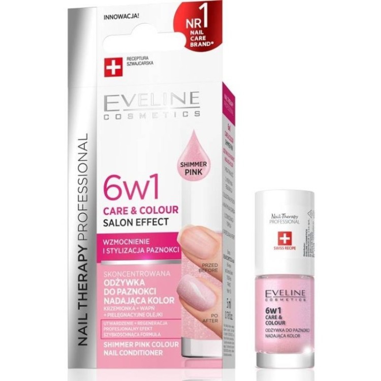 Eveline Nail Therapy Professional 6in1 Care & Color nail conditioner Shimmer Pink 5ml