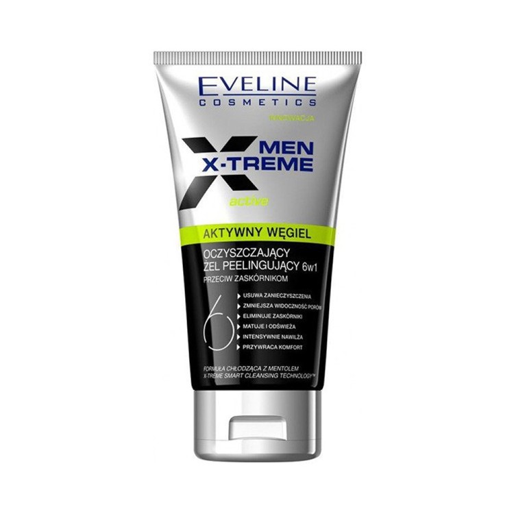 Eveline Men X-Treme 6in1 Cleansing Peeling Gel with Activated Charcoal 150ml EXP:09.2024