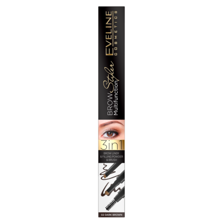 EVELINE BROW MULTIFUNCTION STYLER 3IN1 EYEBROW PENCIL DARK BROWN