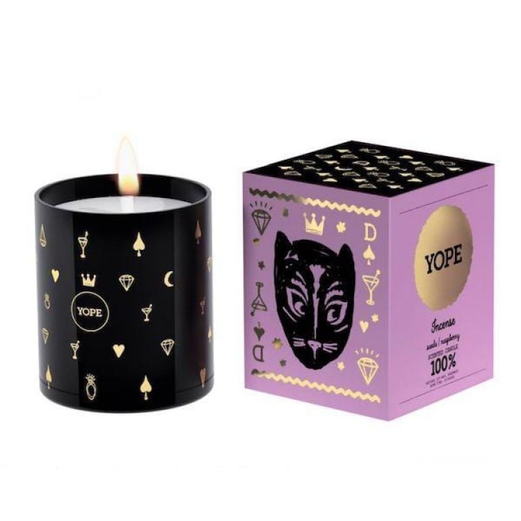 Yope Scented candle Incense, suede and raspberry 200g